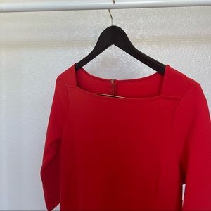 SOLD❗️ Classic square neck ruffle long sleeve red dress